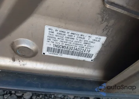 2003 Honda Accord 2.4 Lx from USA, damaged, VIN 1HGCM56303A022418